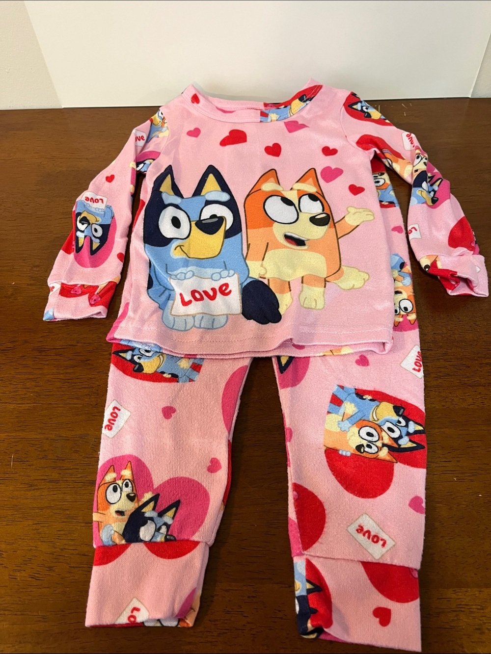 Lucy Pink Bluey & Bingo Heart-Print Pajama Set